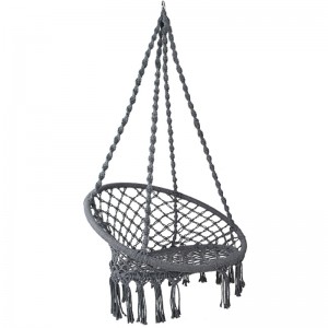 Indoor Outdoor Use Hanging Chair Macrame For Adult Or Children 100% Handmade Portable Cotton Hammock Chair in Grey