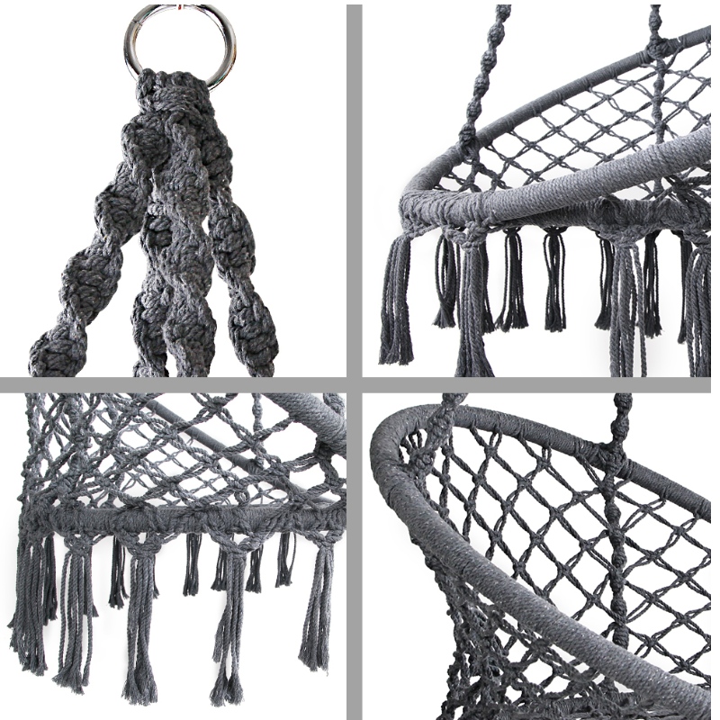 Indoor Outdoor Use Hanging Chair Macrame For Adult Or Children 100% Handmade Portable Cotton Hammock Chair in Grey