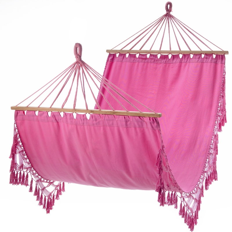 Indoor Outdoor Use Fabric Hammock Macrame- 100% Handmade Portable Cotton Hammock with Wooden Bar