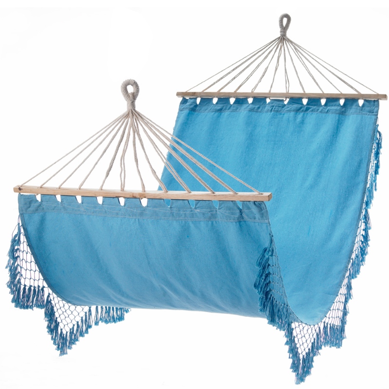 Indoor Outdoor Use Fabric Hammock Macrame- 100% Handmade Portable Cotton Hammock with Wooden Bar